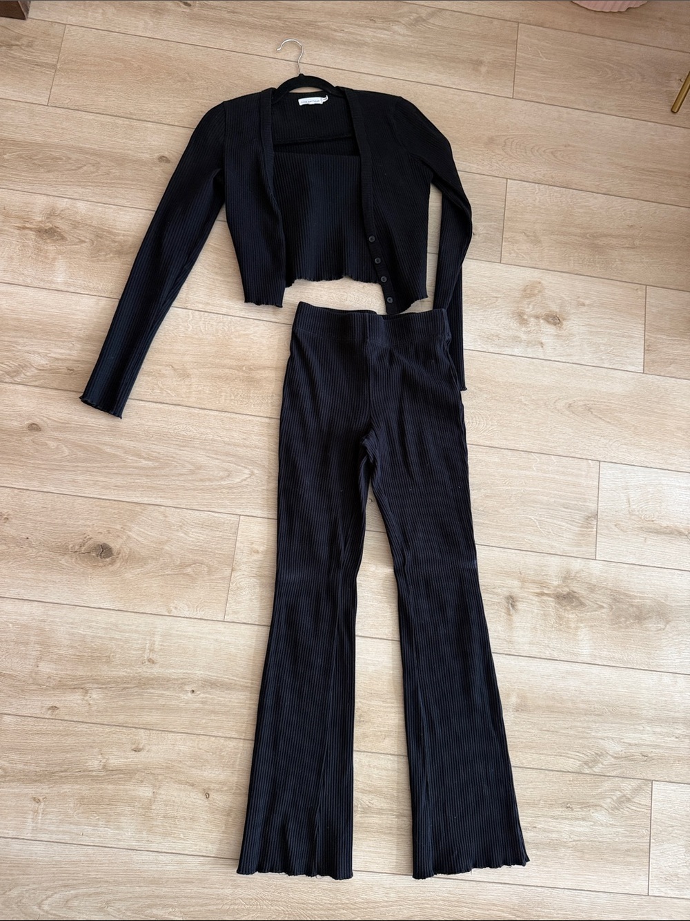 Good American Black Ribbed Flare Knit Set